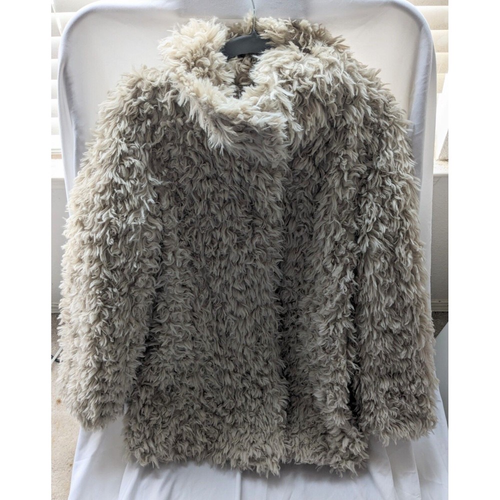 REZREKSHN BY ESTHER CHEN WHITE SHAGGY CURLY SHERPA FAUX FUR FURRY COAT SIZE XL